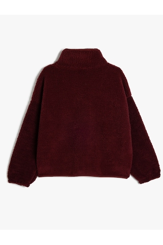 Koton Oversize Çıtçıt Düğmeli Cep Detaylı Peluş Sweatshirt Bordo 5wal10859ık Bordo