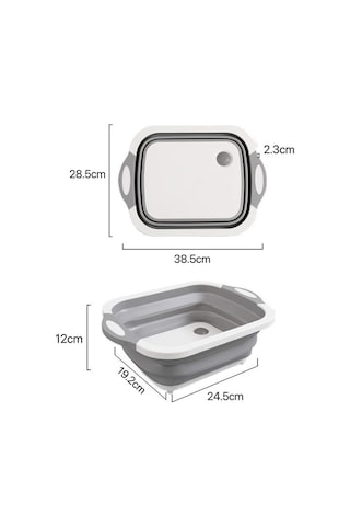 Qu Katlanabilir Sebze Yıkama Sepeti Ve Kesme Tahtası - Gri - 1 Adet