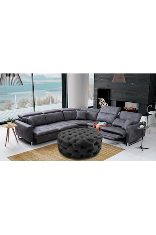 Yuvarlak Chester Model Kapitoneli Oval Orta Puf - Modern Puf Gri