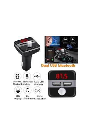 Bluetooth Lcd Araç Kiti Fm Verici Çift Çift Usb Araç Şarjı Dc 5V