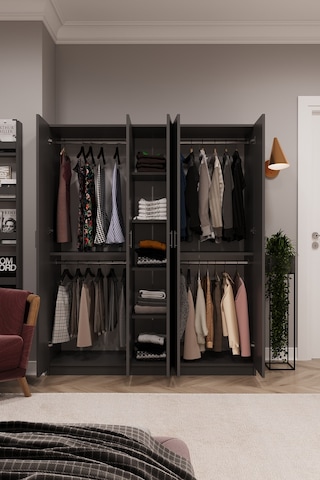Asra Trend 5 Kapaklı Gardırop G-09 %100 MDF Çift Katlı Askılı Elbise Dolabı Koyu Gri