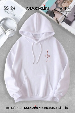 Macklin Unisex Kadın Erkek Cactus Jack Halı Özel Tasarım Baskılı Kapşonlu Sweatshirt Beyaz Mck0886 Beyaz