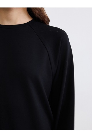 Lcw Comfort Siyah Bisiklet Yaka Taşlı Kadın Sweatshirt