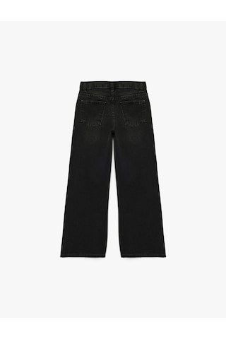 Koton Pamuklu Loose Fit Zımba Detaylı Geniş Paça Denim Pantolon Siyah 6wkg40073ad