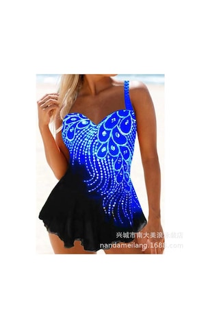 Geeroyoo Xl Beden Mavi Kadın Büyük Beden Mayo, Kuş Tüyü Desenli Açık Yaka, Konforlu Ve Esnek, Outdoor Aktivite İçin Uygun Diğer