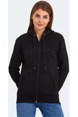 Slazenger KATYA Kadın Fermuarlı Kapüşonlu Cepli Siyah Sweatshirt
