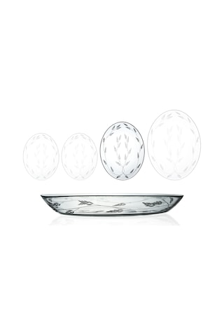 Decocia 1 Adet 29 Cm Oval Cam Salata Sunum Tabağı Sürgün Desenli