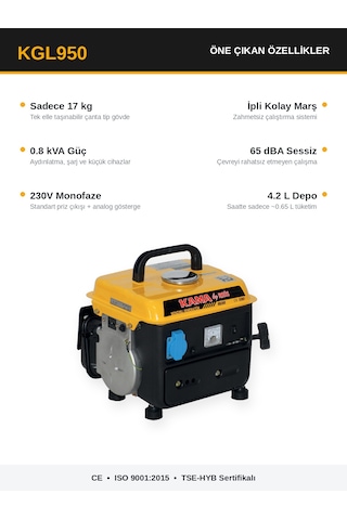 Kama Kgl950 Benzinli Jeneratör 0.75Kw