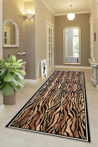 Pelangi Leopar Desenli Dijital Baskı Yıkanabilir Kaymaz Taban Modern Salon Halısı Ve Yolluk, Kahverengi-siyah 80 X 4 Çok Renkli