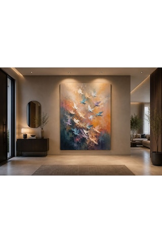 Uçuşun Işığı Soyut Kuşlar Kanvas Tablo Pastel Tonlar Modern Duvar Dekoru