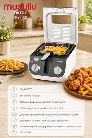 Musullu FRY-031 2000 W Zamanlayıcılı Fritöz