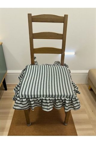 Siyah Çizgili Buldan Yıkanmıs Keten 4 Tarafı Fırfırlı Sandalye Minderi Çok Renkli