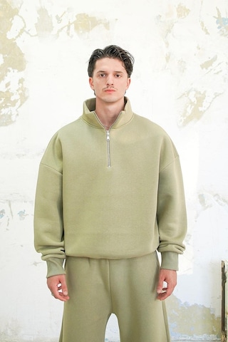 Soft Yeşil Cozy Basic Yarım Fermuar Oversize Sweatshirt Soft Yeşil