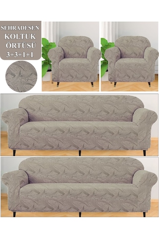 Koltuk Örtüsü Takımı 3311 Yıkanabilir Streçli Lastkli Esnek Vizon