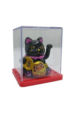 Maneki Neko El Sallayan Mini Şans Kedisi Siyah Solar Güneş Enerjili 5x5cm S2syh02