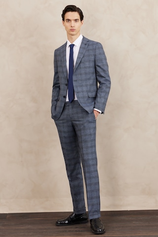 AC&Co / Altınyıldız Classics Erkek Mavi Slim Fit Dar Kesim Mono Yaka Ekose Desenli Çift Pantolonlu Takım Elbise 4A3523100001MAV506N Mavi