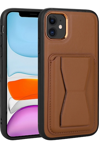 iPhone Uyumlu 12 Kılıf Kartlıklı Standlı Suni Deri Zore Memo Kılıf
