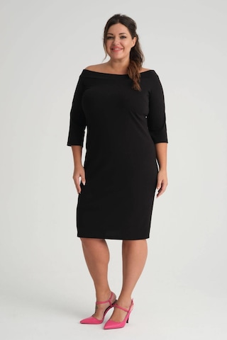 Kadın Siyah Carmen Yaka Truvakar Kol Büyük Beden Esnek Krep Elbise-siyah Siyah