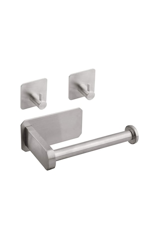 Tuvalet Kağıdı Tutucusu - Kampçılar, Banyo, Mutfak İçin 2 Asma Kancalı Fırçalanmış Nikel Yapışkanlı Tuvalet Kağıdı Tutucusu Gümüş
