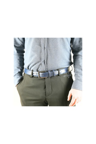 Hakiki Deri Erkek Kemer 3,5cm Dikişli Lacivert Klasik Kumaş Kemer Lacivert