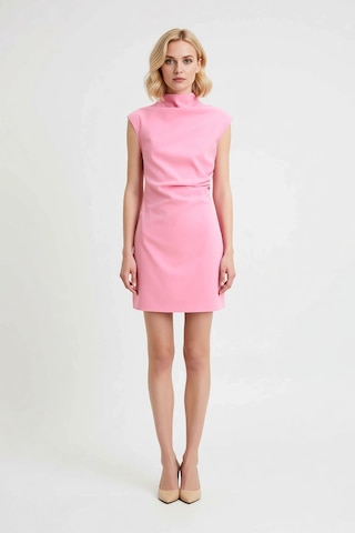 Benerly Kadın Kolsuz Dik Yaka Bodycon Mini Elbise Esnek Dokuma Astarsız K Pembe