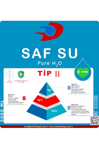 Saf Su - Distile Su - 0 ppm | Tip II | 5.00 KG