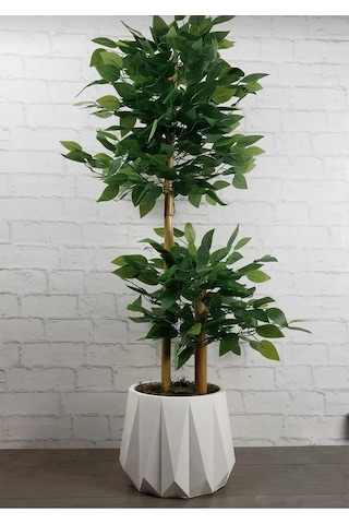 Rüzgar Yapay Çiçekçilik 110 Cm 2 Gövdeli Bambu Ağacı Saksı Modeli Degisebilir Yeşil
