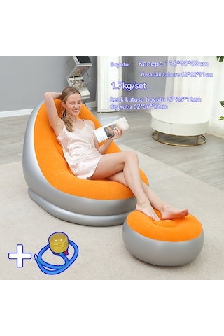 Ikkb Pedal İle Şişme Tembel Koltuk İki Parçalı Taşınabilir Dış Mekan Mobilyaları Pedal Pompası İle Turuncu Turuncu