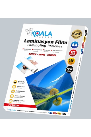 125 Micron A4 Parlak Laminasyon Filmi 216 X 303 100 Lü