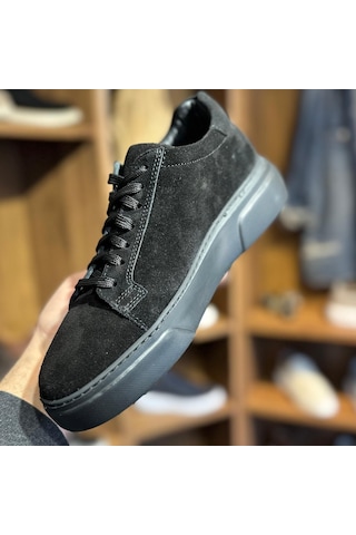 Alza %100 Hakiki Deri Erkek Sneaker Günlük Rahat Ve Şık Ayakkabı - Siyah Süet