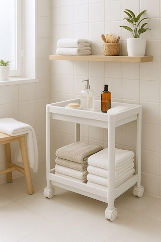 Sas Haus Flex Elite Pro 2 Katlı Beyaz Tekerlekli Çok Amaçlı Banyo & Mutfak Düzenleyici Raf - Evye Altı Raf Beyaz 4 Diğer