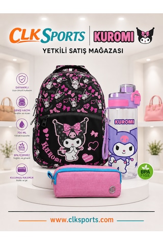 Kuromi Okul Çantası , Çift Gözlü Kalem Çantası , Kuromi Anahtarlık Ve Matara Seti 1 Parça