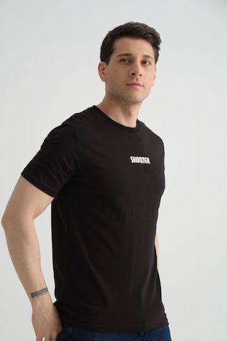 Shooter Sportwear Shooter Erkek T-shirt Minimal Baskılı Pamuklu Kumaş Standart Kalıp Siyah