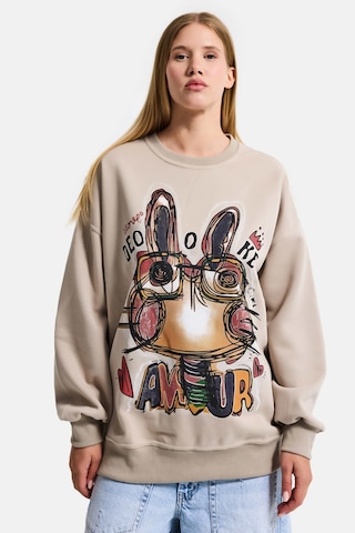 Itsbasic Kadın Ekru Bej W5 Oversize Baskılı %100 Koton Organik Kumaş Sweatshirt