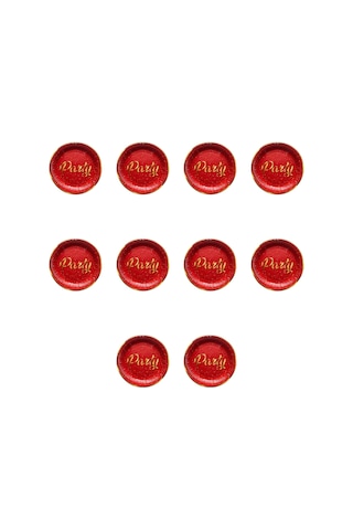 Roll-up Parti Doğum Günü Işıltılı Kırmızı Party Yazılı Karton Tabak - 22 Cm. - 8 Adetlik 10 Paket Kırmızı