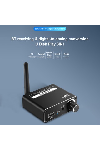 Geeksen D18 Bluetooth 5.0 Alıcı - Dijital-analog Ses Dönüştürücü, Usb Flash Belleği Oynatabilir, Siyah