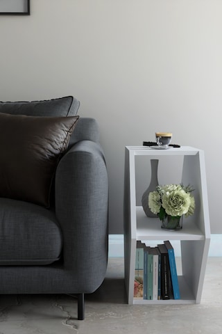 Alpa Ev Mobilya Altıgen Tasarım Yan Sehpa, Modern Koltuk Yanı Ve Dekoratif Kitaplık, Salon Sehpası Beyaz