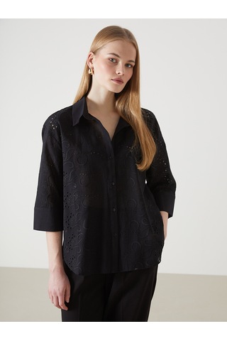 Lcw Vision Siyah Ajurlu Oversize Kadın Gömlek