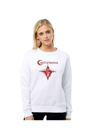 Castlevania Dracula Beckons Baskılı Beyaz Kadın Sweatshirt