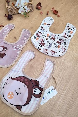 Sitilin Çift Katlı Çıtçıtlı Bebek Mama Ve Salya Önlük 3 Adet Stl6427 Çok Renkli