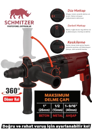 Schmıtzer Sch-2603k Pro 850 W Sds Plus Metal Şanzuman Profesyonel Darbeli Matkap Kırıcı Delici 26mm Hilti