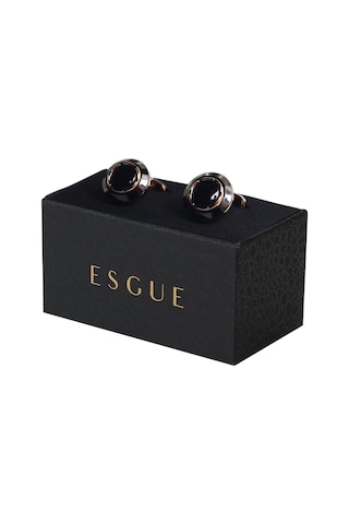 Esgue Gold Rose Siyah Renk Yuvarlak Form Desenli Kol Düğmesi Gümüş