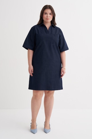 Kısa Kollu Cepli Denim Elbise-6244 Mavi