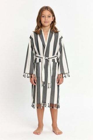 Çocuk Striped Peştamal Bornoz %100 Pamuk Unisex Siyah