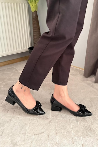 Asmi Shoes Kadın Marci Siyah Kroko Fiyonklu 3,5 Cm Blok Topuklu Stiletto&ayakkabı Siyah Kroko Siyah