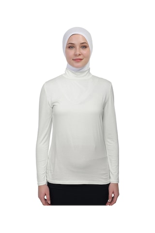Manolyaşal İslamic Hijab Hafif Uzun Kollu Balıkçı Yakalı Organik Kadın Body Ekru