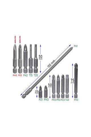 İzeltaş-Klytek Matkap Bits Uç Vidalama Ucu Düz Yıldız Torx Uç (13 PARÇA)