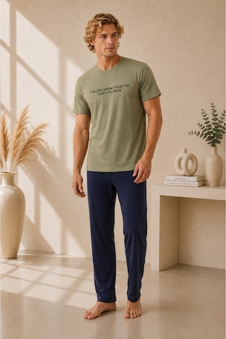 Pijamask Erkek Haki Baskılı Kısa Kollu Tişört Lacivert Uzun Alt Pamuklu Pijama Takımı Alternatif, Daha Fazla Arama Kelimesi İçeren Versiyon: Haki