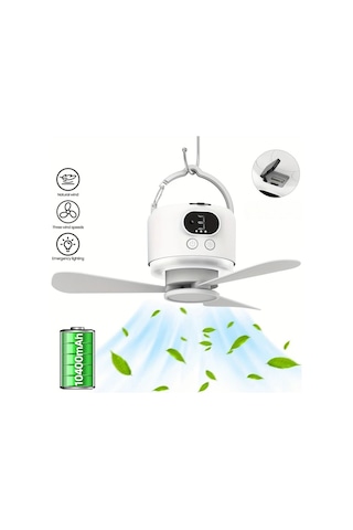 Chuangyinshop Beyaz 10400mah Şarj Edilebilir Taşınabilir Kamp Ventilatörü Uzaktan Kumandalı Usb Şarj Dört Hızlı Sessiz Dış Mekan Yelpazesi Beyaz