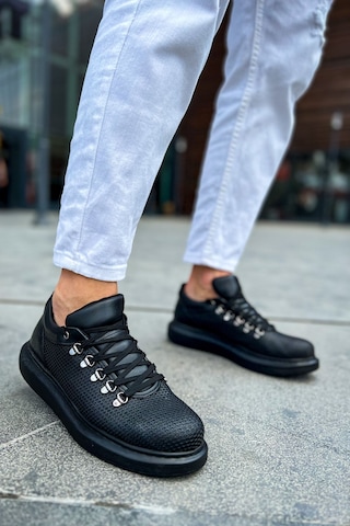Siyah Renk Bağcıklı Poli Taban Favo Erkek Ayakkabı Sneaker Tb021 Siyah